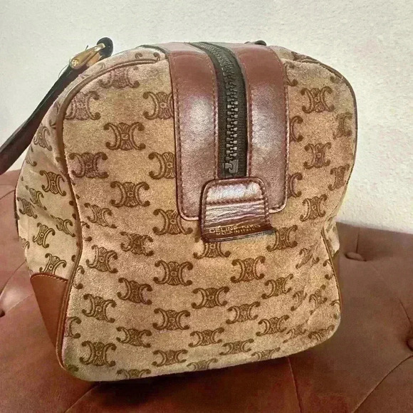 Authentic CELINE Blason pattern Suede Handbag Bostonbag Beige Vintage w/COA - Picture 9 of 14